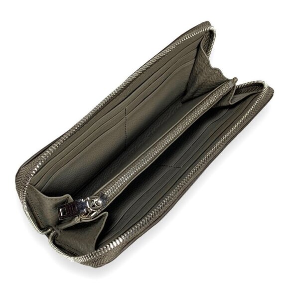 New J.Crew Continental Zip Around Wallet Grey Leather Studded Large 8 Card Slots - Picture 3 of 10